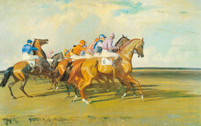 Under Starter's Orders, Newmarket Start art print by Sir Alfred Munnings
