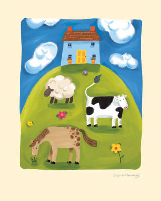 Blue Farmhouse art print by Sophie Harding