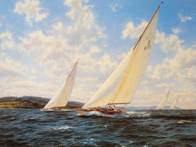 8 Metres racing off the West Solent art print by Steven Dews