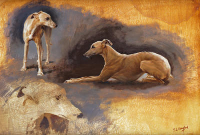 Whippets Study art print by Susan Crawford