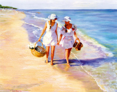 Conversation on the Beach art print by Susan Kuznitsky