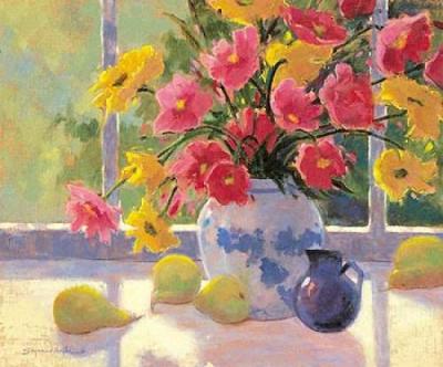 Green Pears and Cosmos art print by Suzanne Hoefler