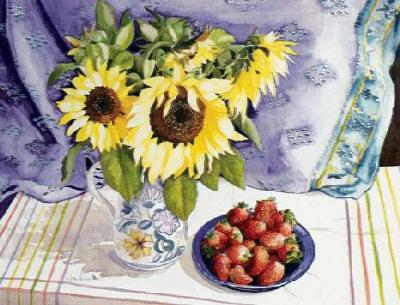 Sunflowers And Strawberries art print by Veronica Charlesworth