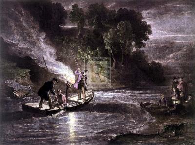 Salmon spearing by touchlight art print by William Simson