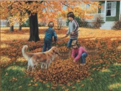 Raking Leaves art print by Mary G. Smith