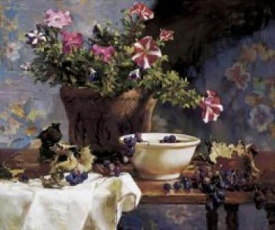 Petunias and Grapes art print by Del Gish