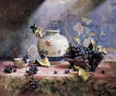 Tapestry and Grapes art print by Del Gish