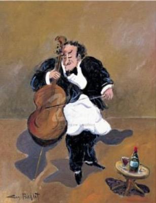Cellist with red wine art print by Guy Buffet