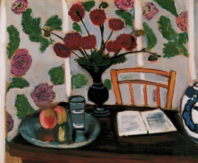 Still Life, Bouquet of Dahlias and White Book, 1923 art print by Henri Matisse