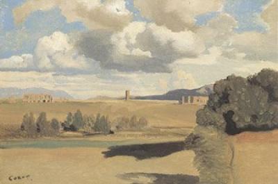 The Roman Campagna, with the Claudian Aqueduct art print by Jean-Baptiste-Camille Corot