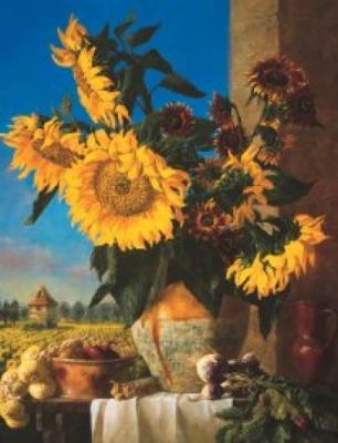 Sunflowers and Pigeonnier art print by Joe Anna Arnett