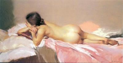 Nude on Pink Satin art print by Santamans