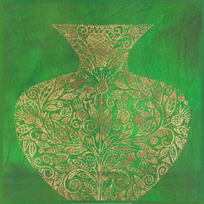 Green Vase (gold foil stamped) art print by Susan Gillette
