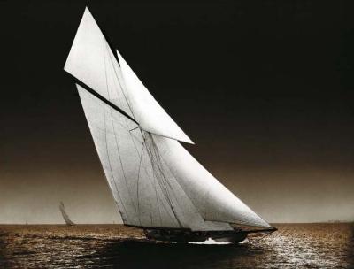 The Yacht Columbia on water, 1899