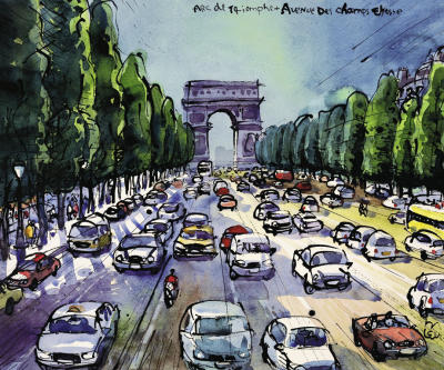 Arc de Triomphe & Avenue des Champs Elysees art print by Michael Leu