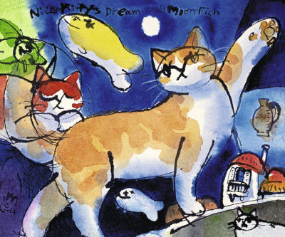 Nice Kitty's Dream with Moonfish art print by Michael Leu