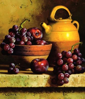 Freshwater Jug with Bowl of Plums & Grapes art print by Loran Speck