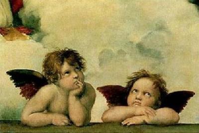 Cherubs (detail from Sistine Madonna) art print by Raphael