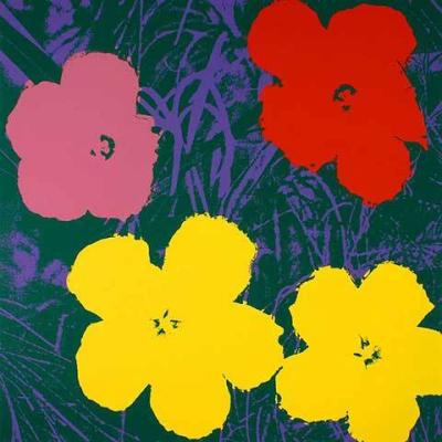 Flowers (Yellow, Pink, Red on Green) art print by Andy Warhol