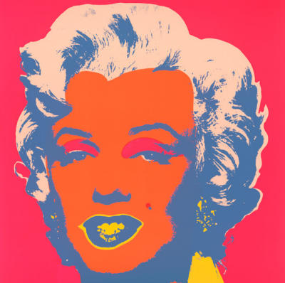 Marilyn (Orange, Blue and Silver on Pink) art print by Andy Warhol