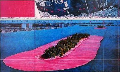 Surrounded Islands (Drawing), hand-signed art print by Christo