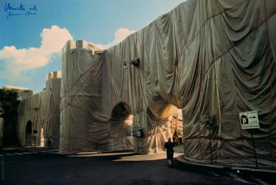 Wrapped Roman Wall 1974 (signed) art print by Christo