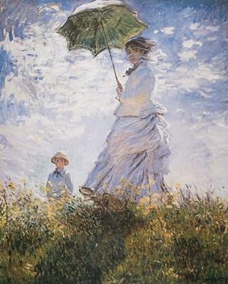 Frau mit Sonnenschirm und Kind art print by Claude Monet