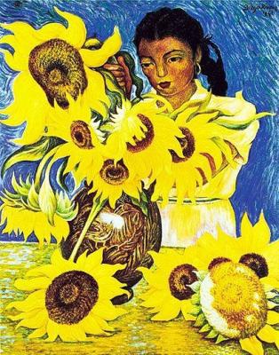 Muchacha con Girasoles art print by Diego Rivera