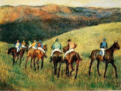 Rennpferde in der Landschaft art print by Edgar Degas