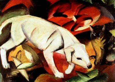 A Dog, a Fox and a Cat art print by Franz Marc