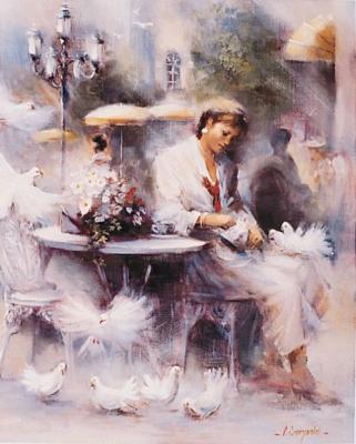 Dame mit Tauben art print by Gerry Groeneveld