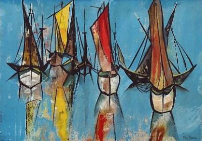 Boote vor Anker art print by Heino Breilmann
