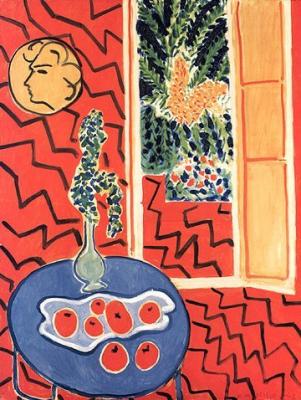 Rotes Interieur, Stillleben auf blauem Tisch art print by Henri Matisse