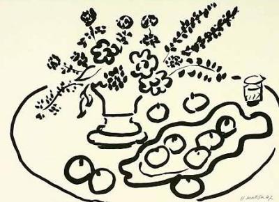 Still life with Vase of Flowers and Plate of Fruit art print by Henri Matisse