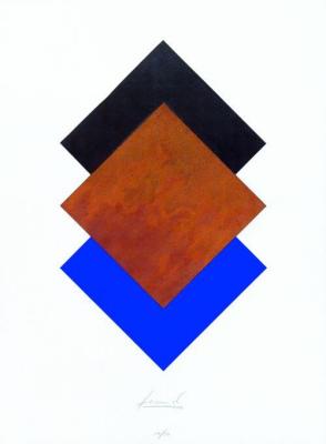 Quadrate Schwarz, Rost, Blau art print by J�rgen Freund