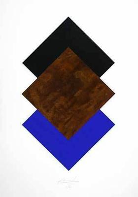 Quadrate Schwarz, Rost, Blau art print by J�rgen Freund