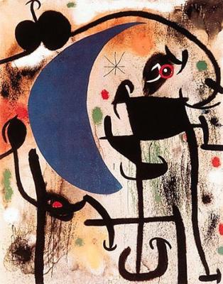 Frau und Vogel in der Nacht art print by Joan Miro
