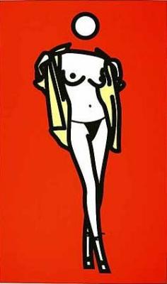 Woman taking off man's shirt art print by Julian Opie