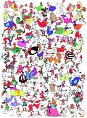 100 Chickens and a worm art print by Kevin Whitlark