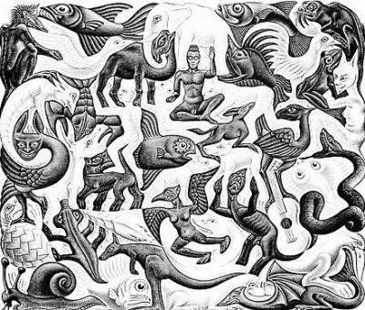 Flaechenfuellung art print by M.C. Escher