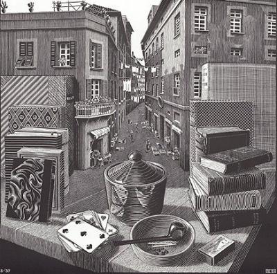 Stilleben und Strasse art print by M.C. Escher