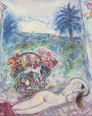 Akt mit Blumenkorb art print by Marc Chagall
