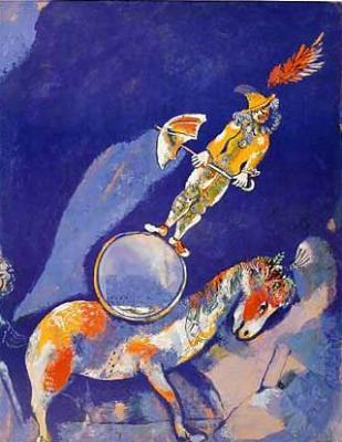 Clown with horse art print by Marc Chagall