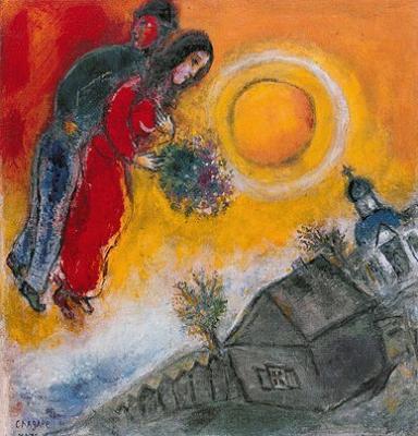 Paar am gelben Himmel (1949) art print by Marc Chagall