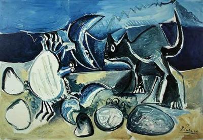 Chat et crabe sur la plage, 1965 art print by Pablo Picasso