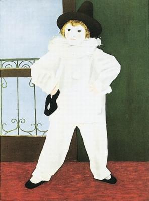 Pierrot with mask art print by Pablo Picasso
