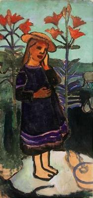Elsbeth zwischen Feuerlilien art print by Paula Modersohn-Becker