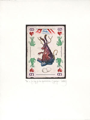Alpenlaendischer Wolpertinger (handsigned etching) art print by Rainer Hercks