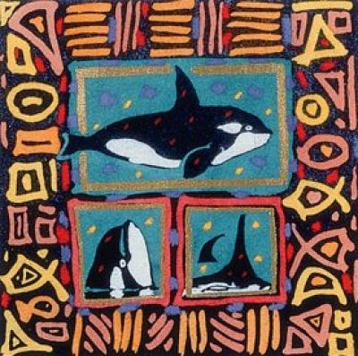 Orcas (handsigned etching) art print by Simon Bull