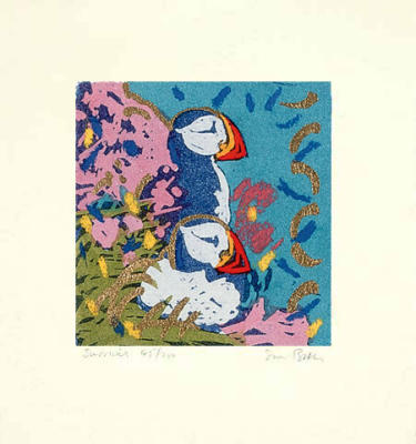Puffins (handsigned etching) art print by Simon Bull